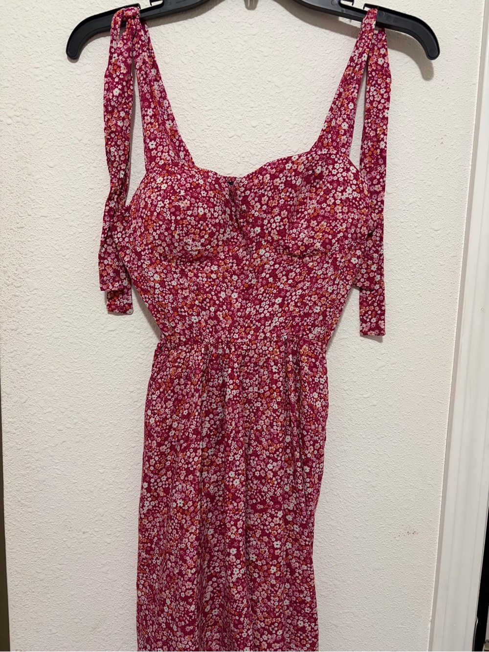 As U Wish Pink Floral Tie-Shoulder Midi Dress